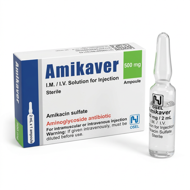 Amikaver Amikacin Broad-Spectrum Antibiotic, 500mg - Single Ampoule