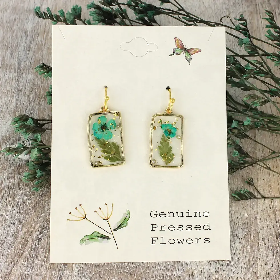 Thumbnail: Cottage Turquoise Dried Flower Rectangle Earrings