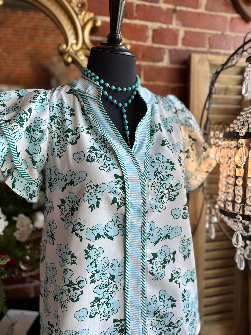 Thumbnail: Flutter Sleeve Floral Top Mock Collar