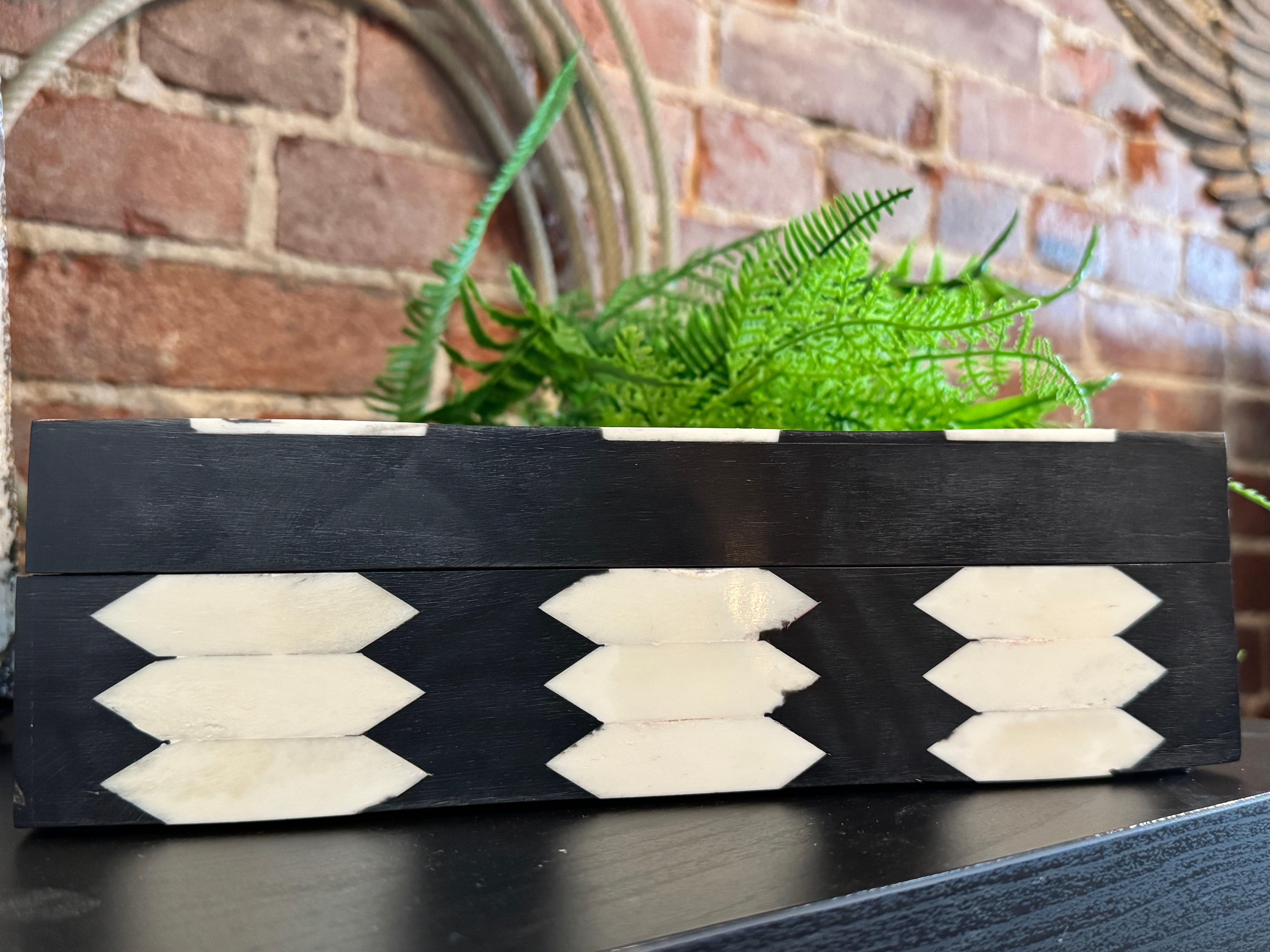 Handcrafted Decorative Storage Box - Geometric Black and Cream