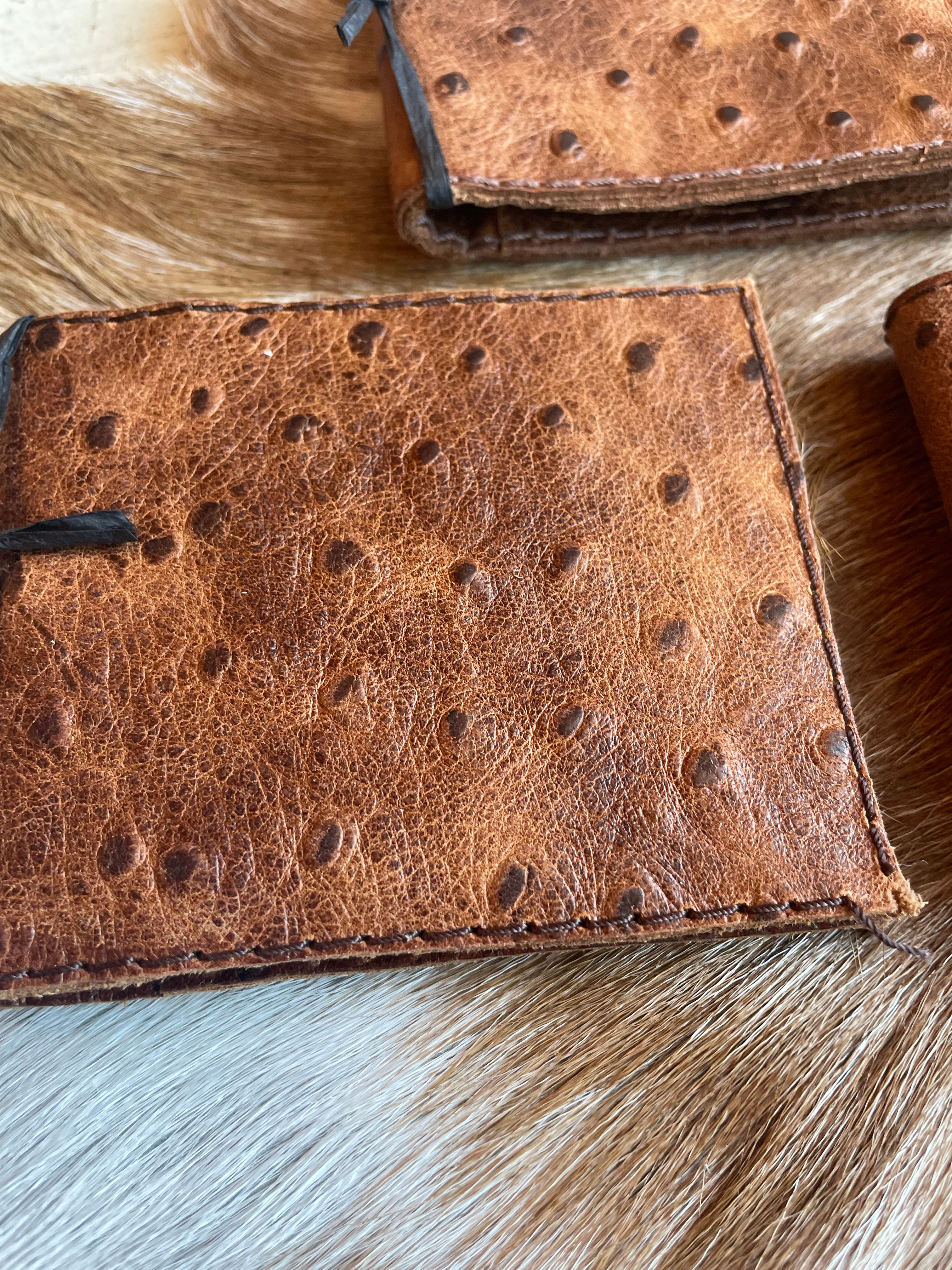 Handcrafted Genuine Ostrich Leather Brown Wallet- Slanted Card Holders