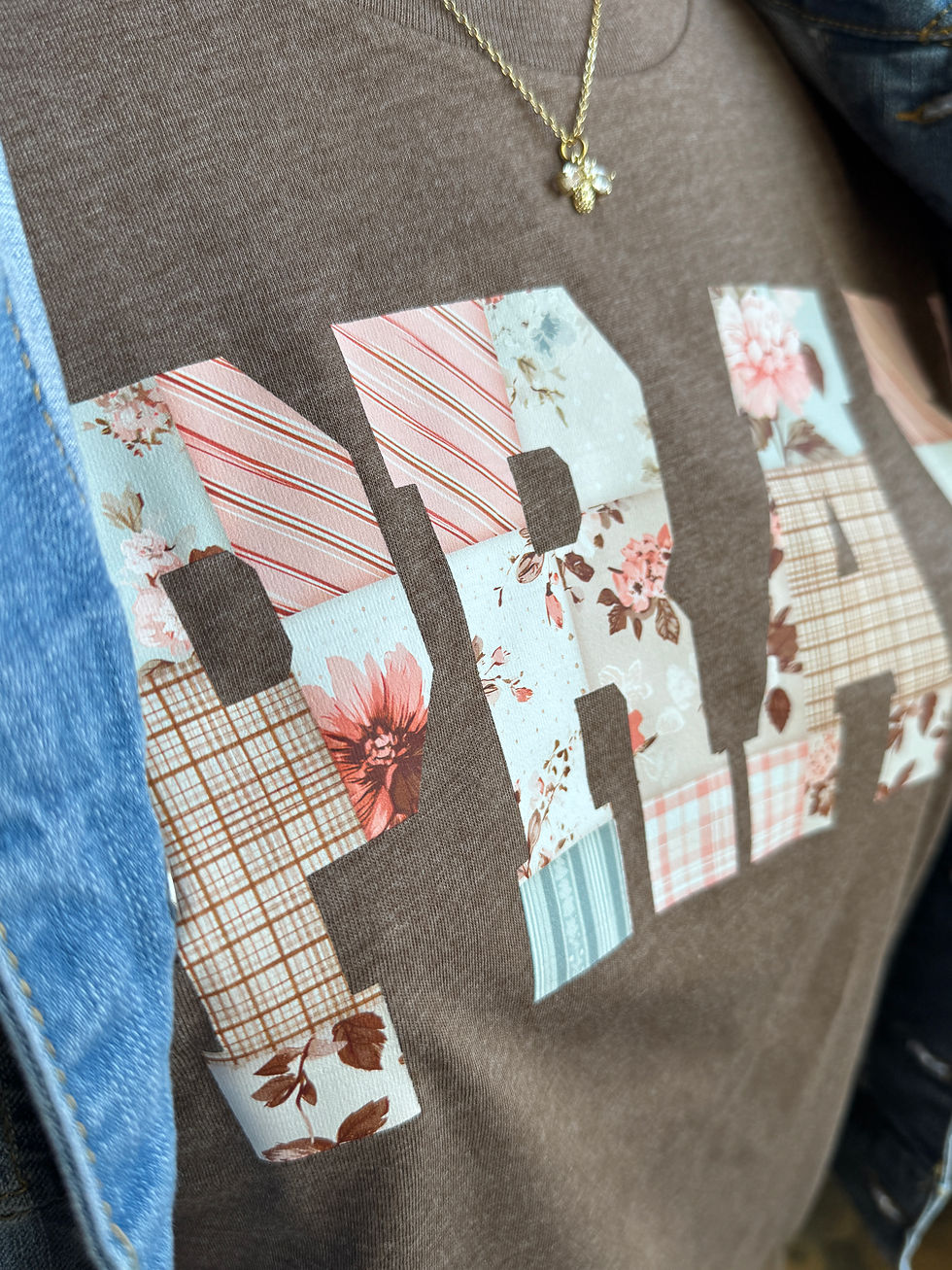 Thumbnail: PRAY Vintage Inspired Patchwork Quilt Embroidered Brown Top