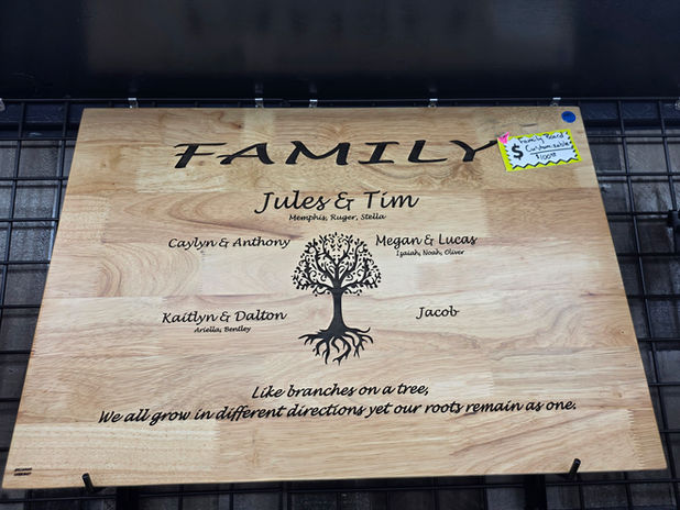 Wooden family tree sign with names and quote, SpellBound LaserCraft LLC