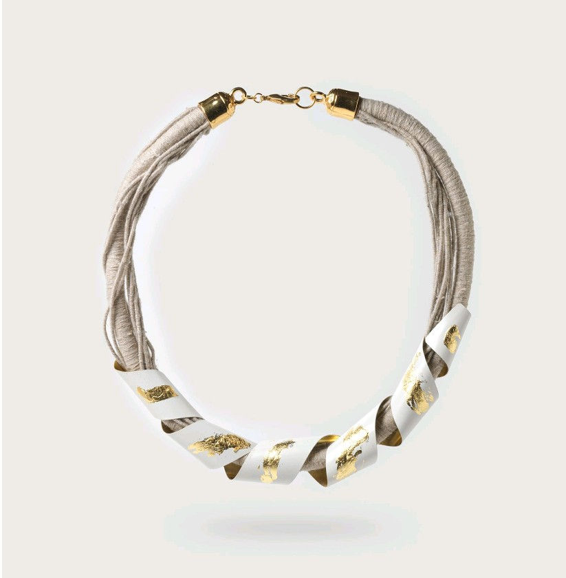 Rif.306442G Aegir collana con elemento in ottone bianco e oro