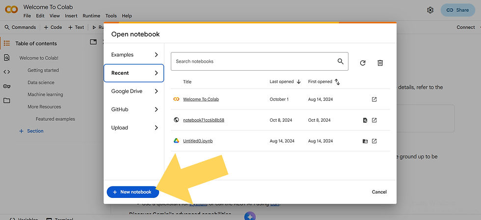 Create a New Notebook with Google Colab