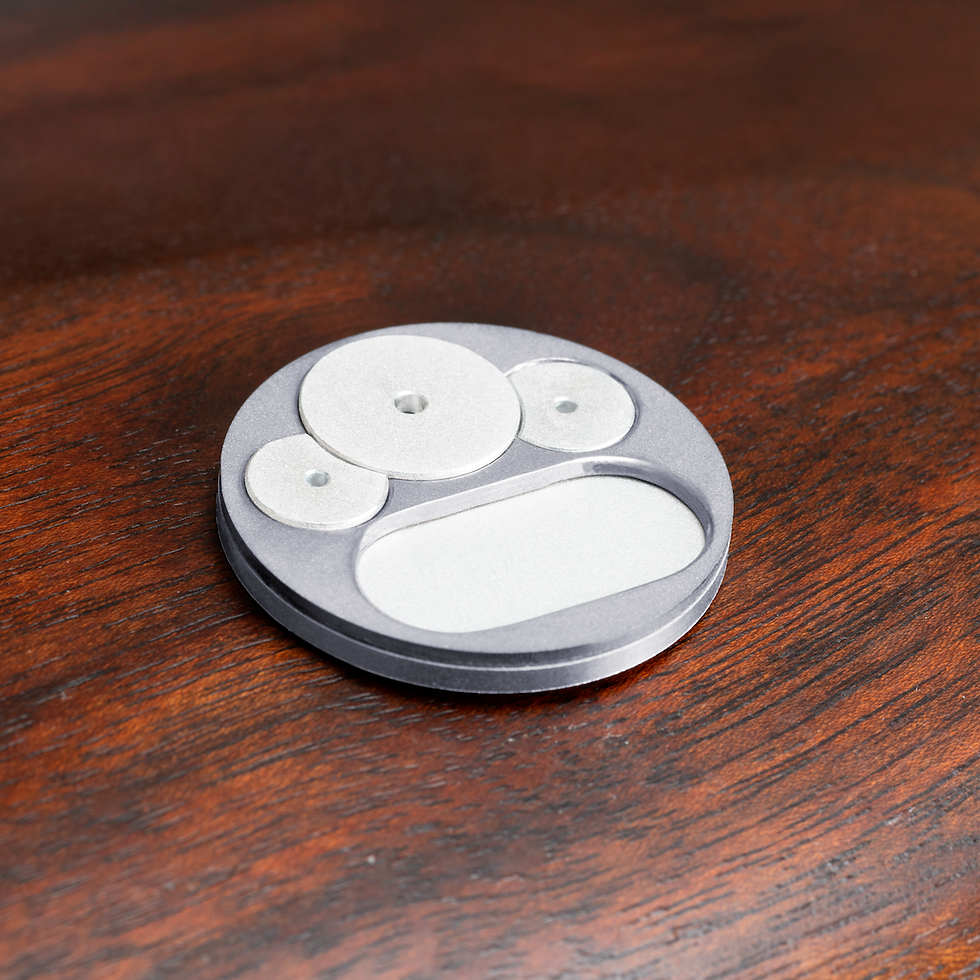 Koivukoski Resonance wristwatch dial prototype made of titanium and silver.