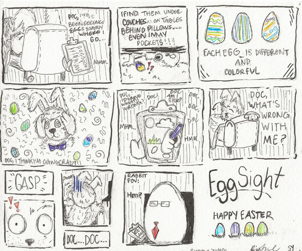 Comic about the Easter bunny seeing eggs wherever he goes.