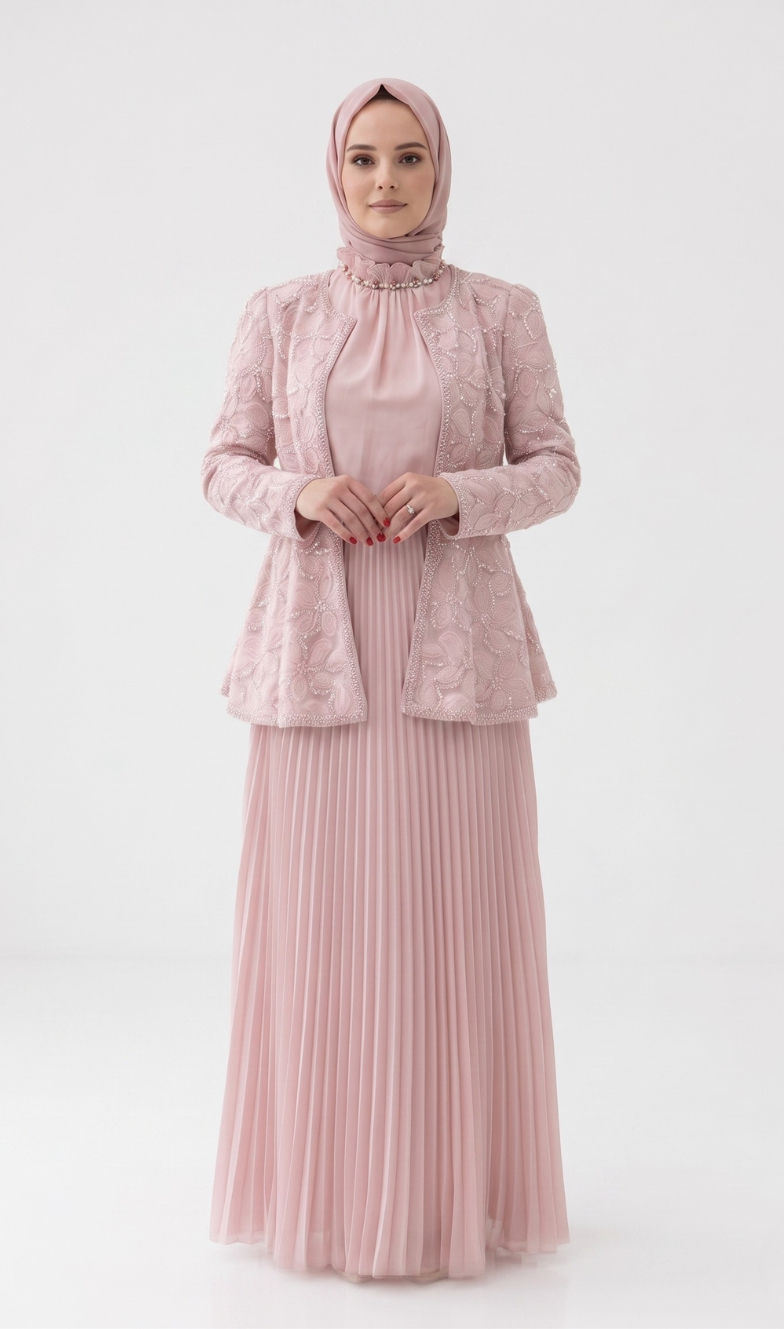 Model wearing The Pearl Rose Ensemble Dress