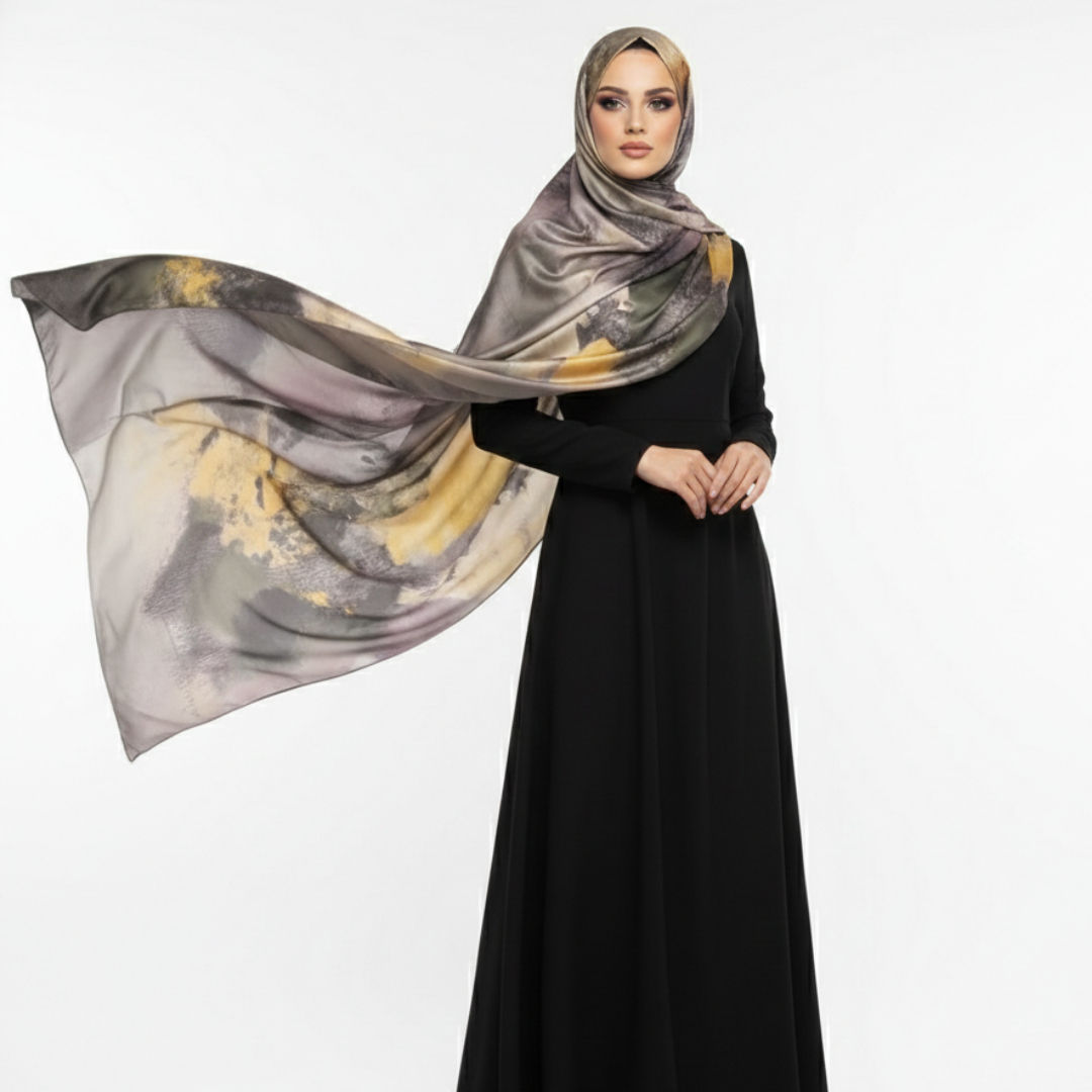 Model wearing Golden Twilight Hijab