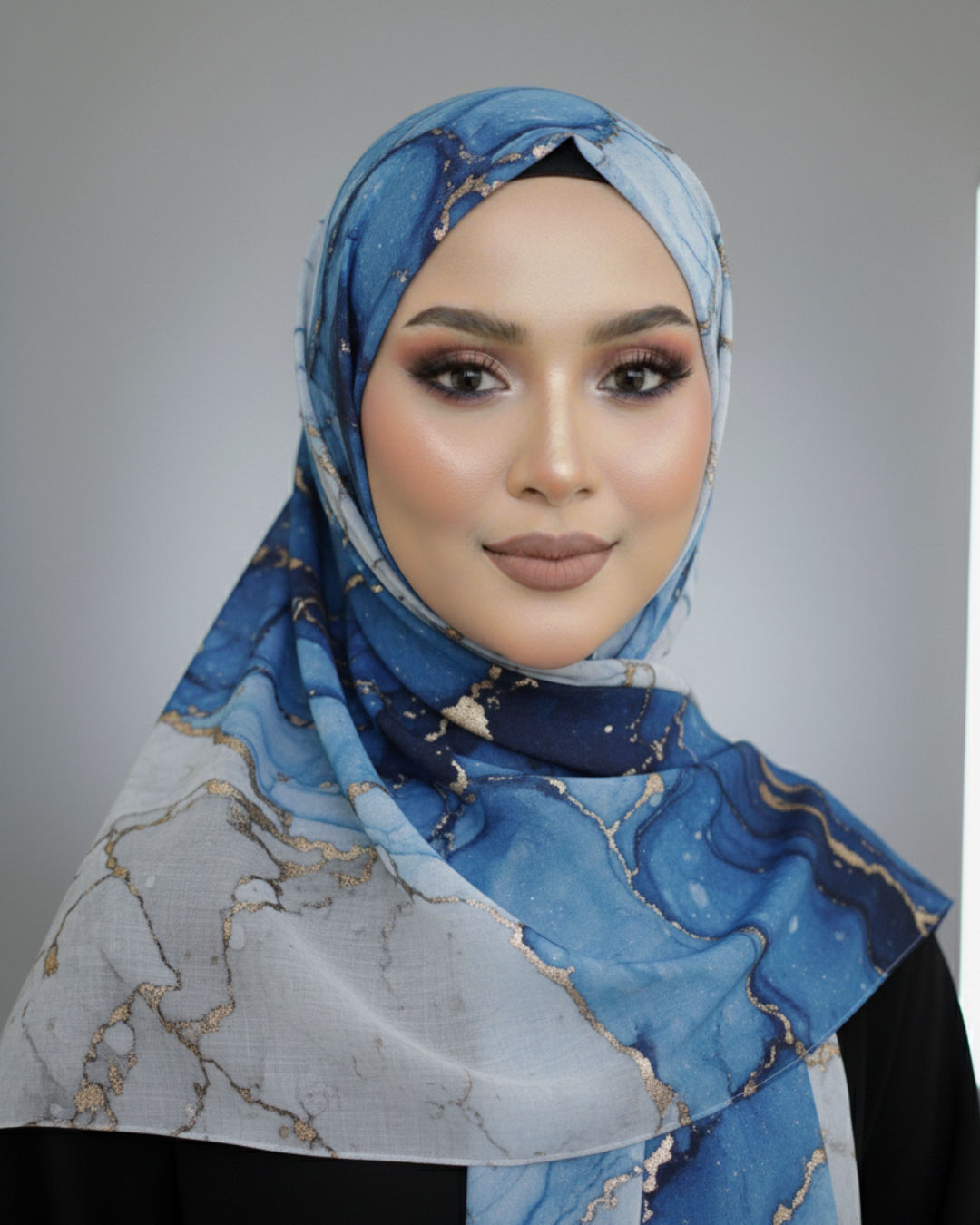Model wearing Azure Marble Voyage Hijab