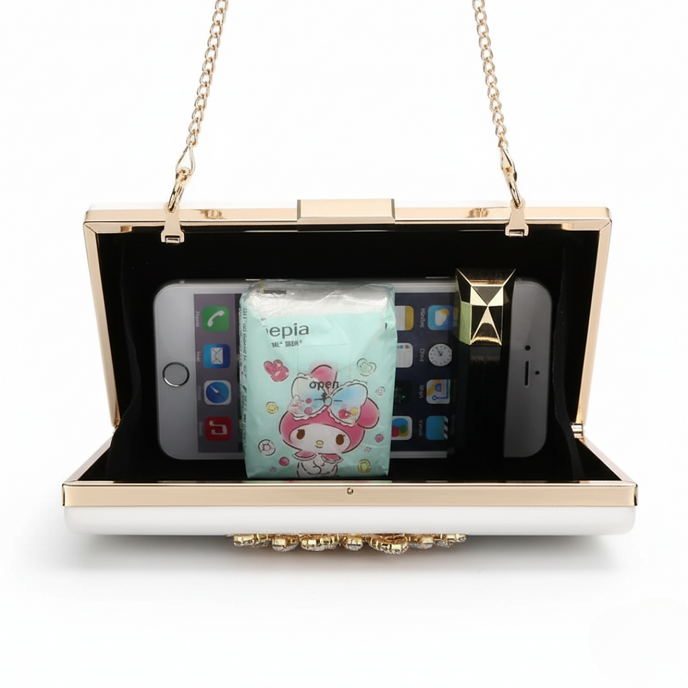 Thumbnail: white Crystal Bloom Clutch when opened