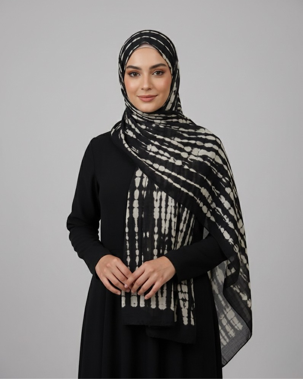model wearing Monochrome Indigo hijab