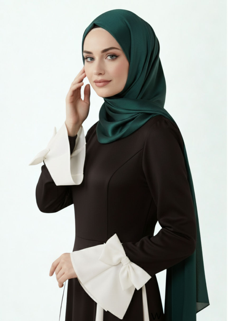 model wearing black white Sleek Two-Toned Flare Maxi Dress