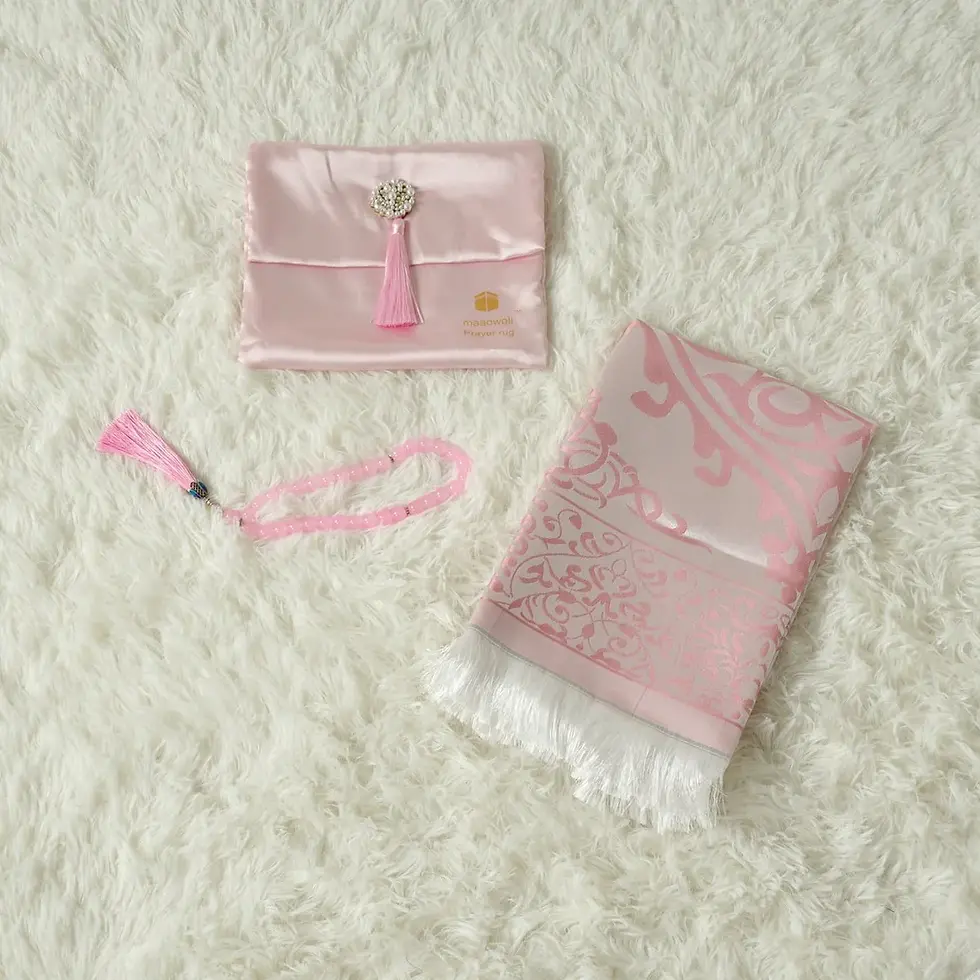 Thumbnail: Pink prayer mat close up view with the pink pouch