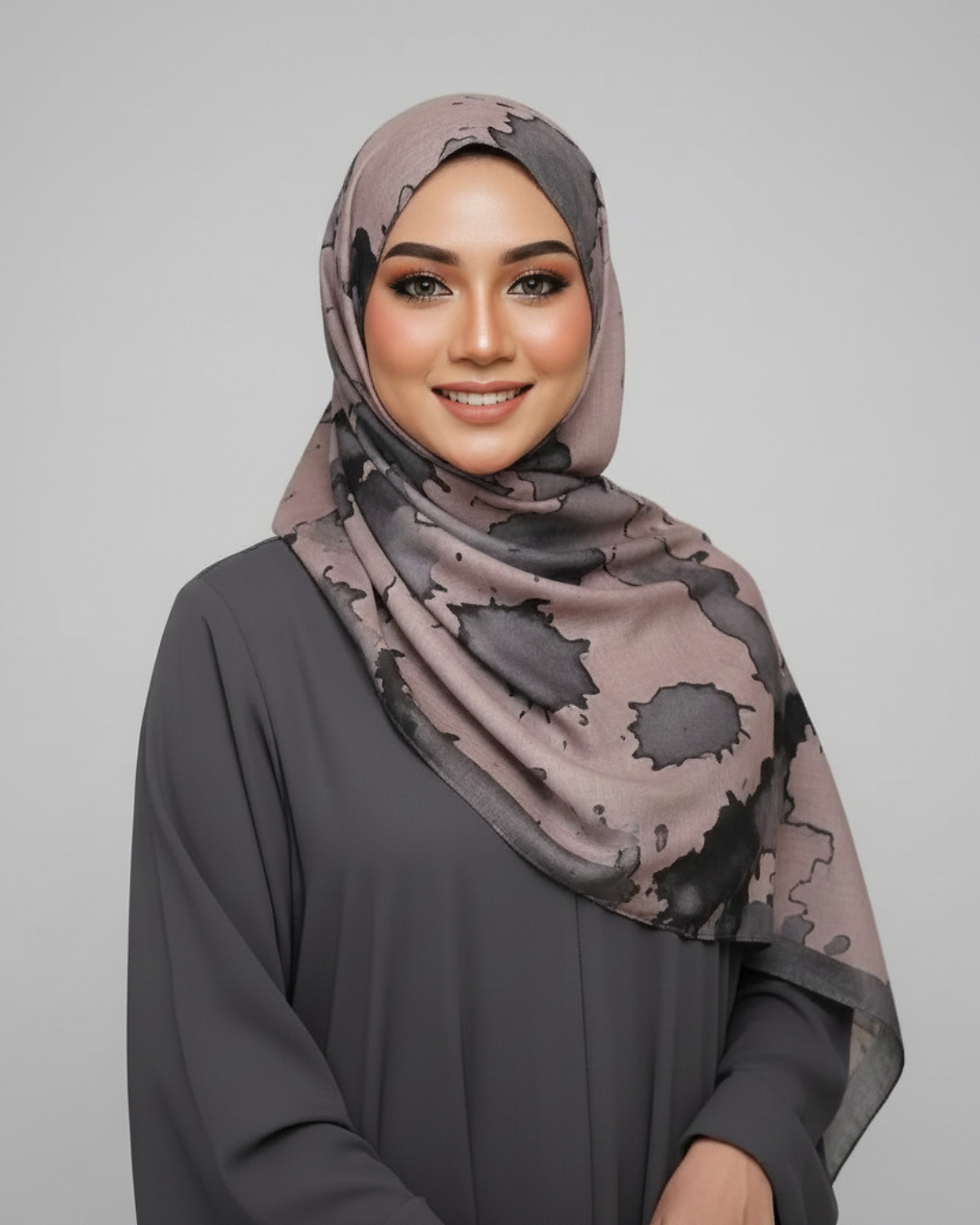 Model wearing Mauve smoke hijab