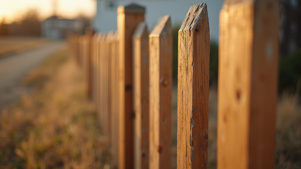 Eye-level view of a wooden fence installation