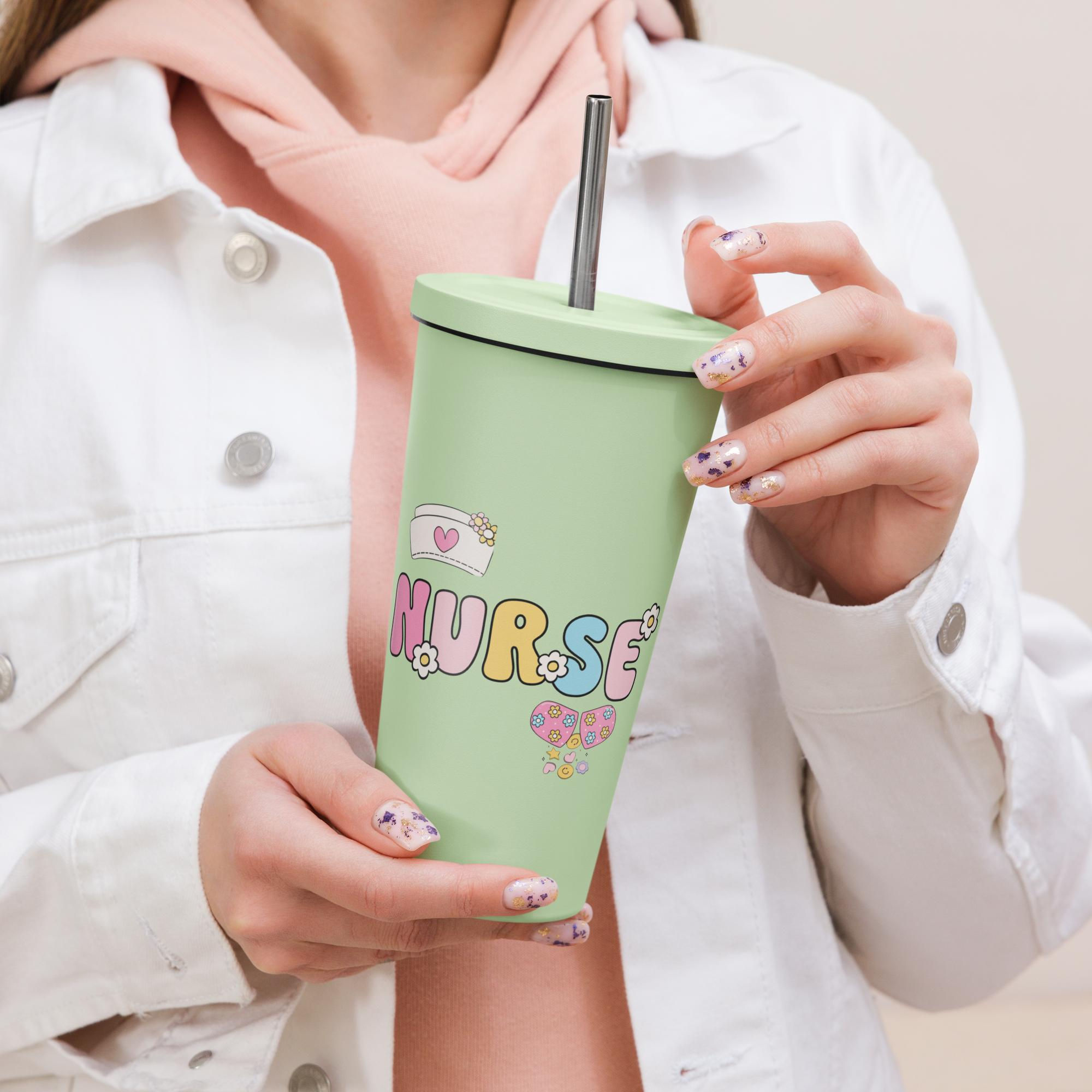 Floral Insulated tumbler with a straw