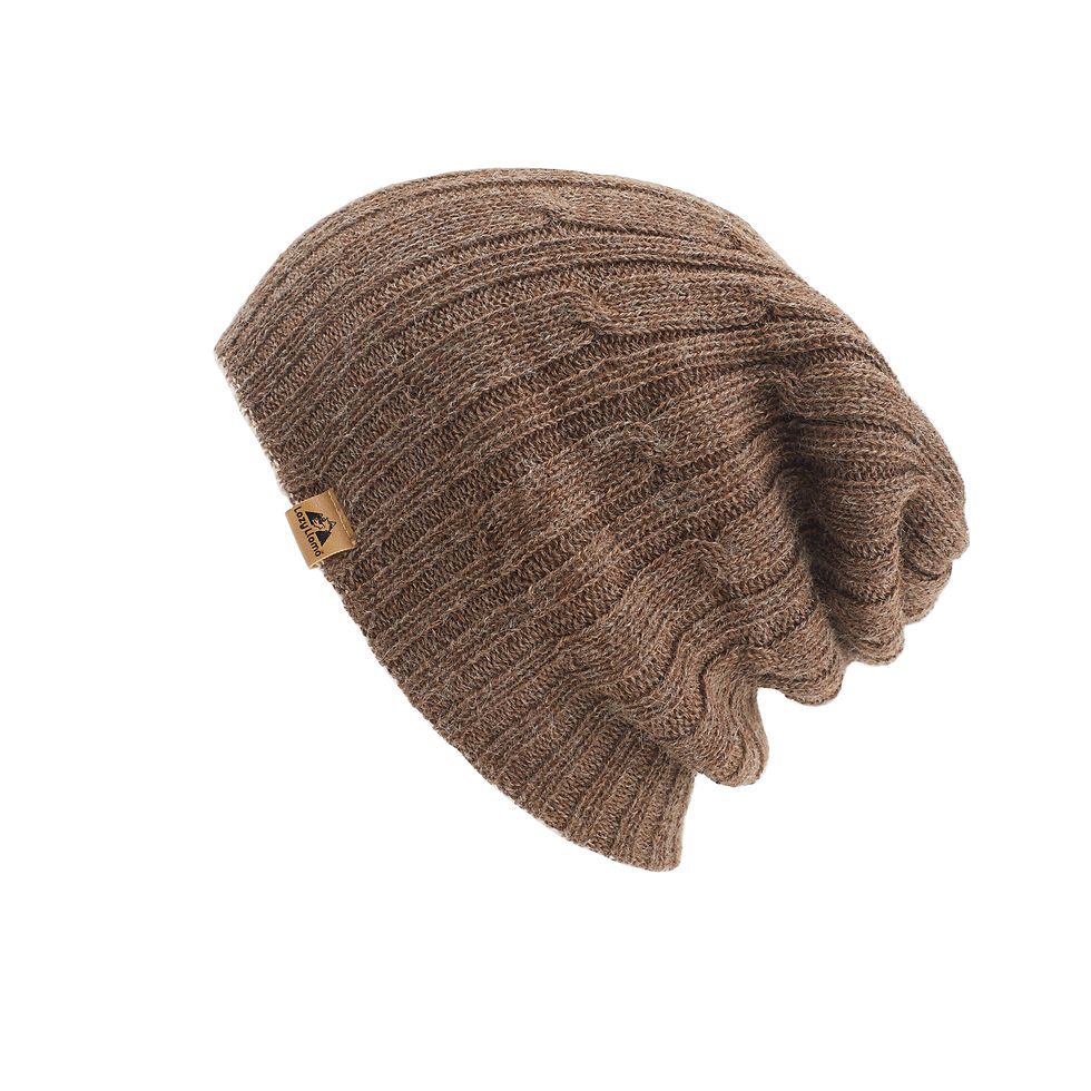 Thumbnail: Cream/ Brown, Alpaca Knit Winter Cap, Pure Alpaca Unisex Beanie
