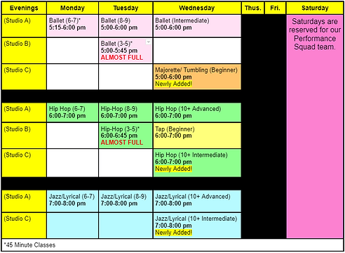 2022 Schedule 1 Class Schedule | Chassecenterofdance