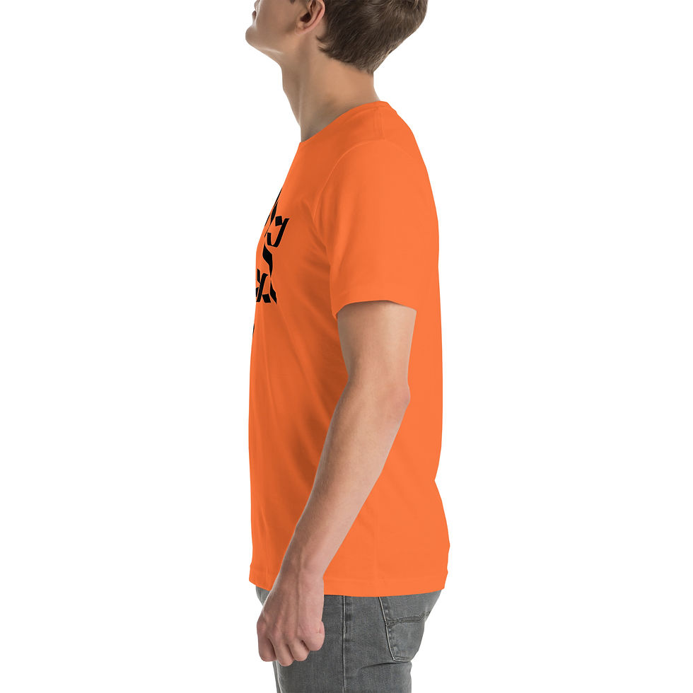 Thumbnail: Unisex t-shirt with black star of David that says "Am Israel Chai" in Hebrew