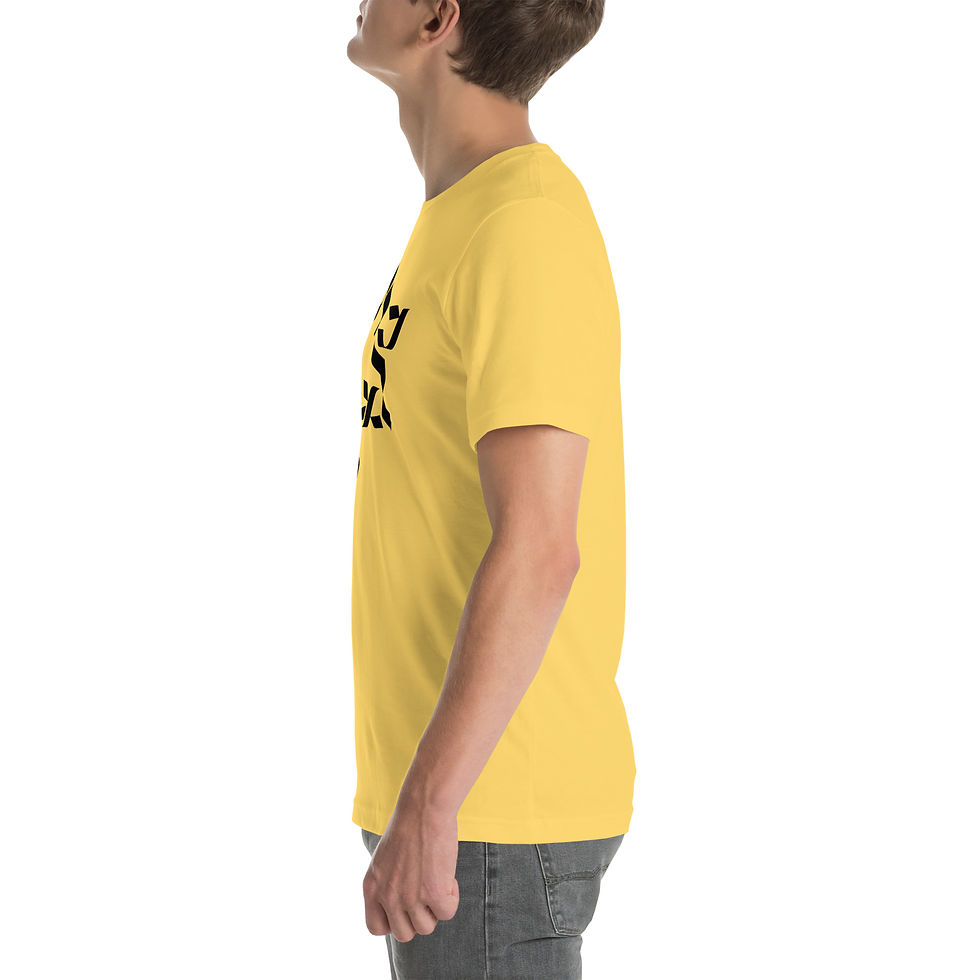 Thumbnail: Unisex t-shirt with black star of David that says "Am Israel Chai" in Hebrew