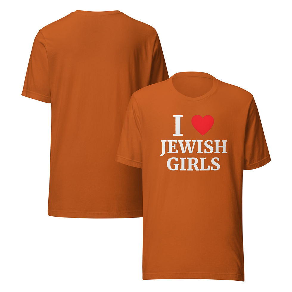 Thumbnail: Unisex t-shirt with white "I Love Jewish Girls" lettering.