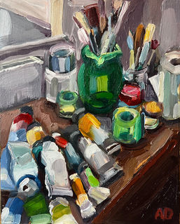 Anthony lewis Dowell artist,  Artist table oil painting