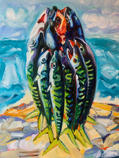 Anthony lewis Dowell artist, Mackerel oil painting