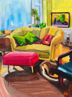Anthony lewis Dowell artist,  Sun on golden sofa. oil painting