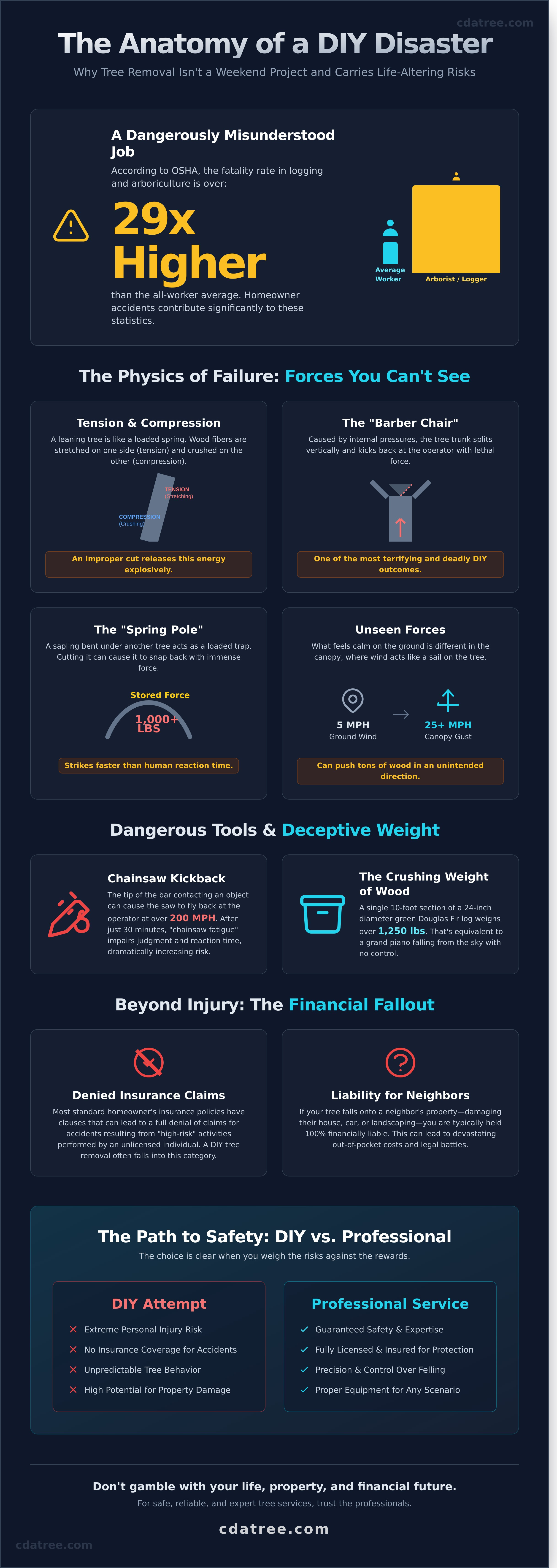 Risks of cutting down your own tree infographic - visual guide