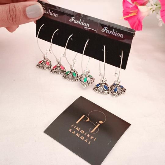 Thumbnail: Oxidised Silver Long Hoop Earring