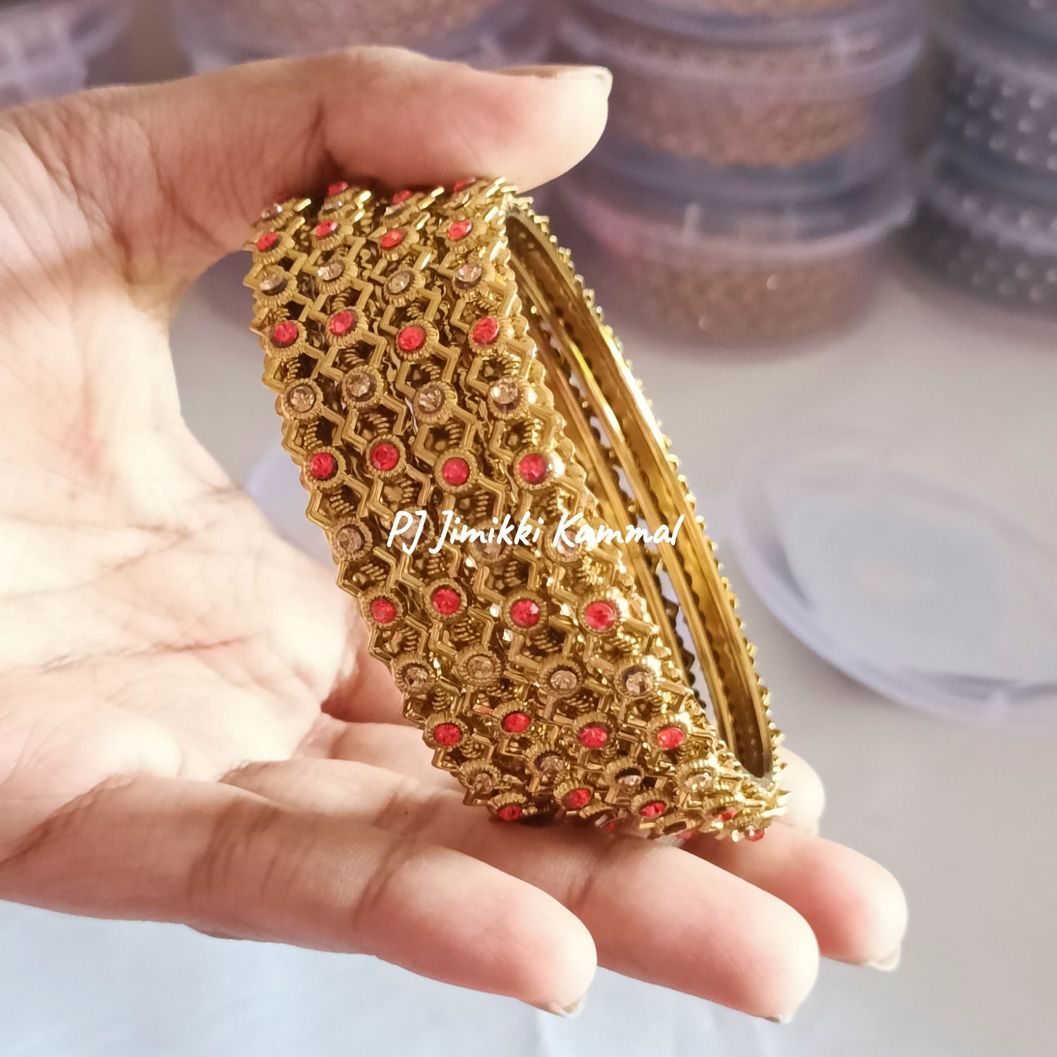 PJ Gold & Red zircon stone bangle set