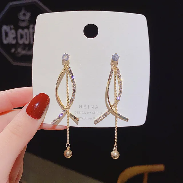 Thumbnail: Premium Korean Light Luxury High Quality Cross Fine Tassel Earring