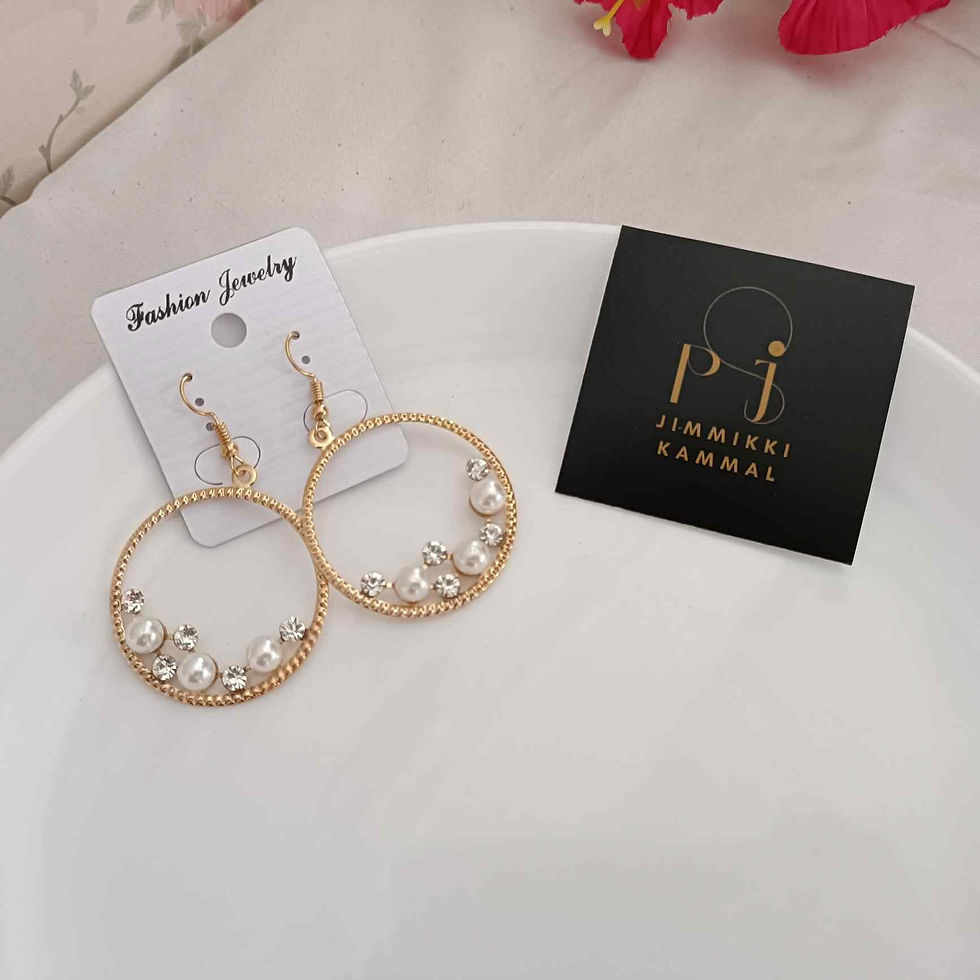 Thumbnail: Gold Plated Beads Rhinestone Studded Drop Earrings