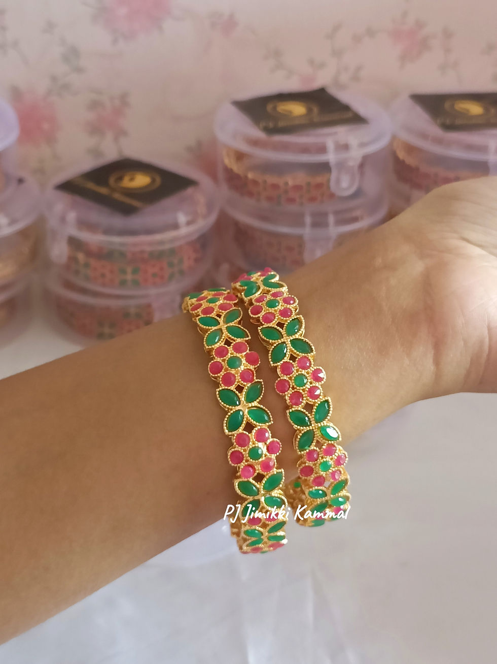 Thumbnail: Multicolor Gold Classic Ruby Bangles For Women