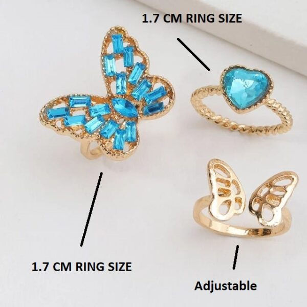Thumbnail: Vivid Micro Pave CZ Zircon Butterfly Blue Rings 3pcs/set