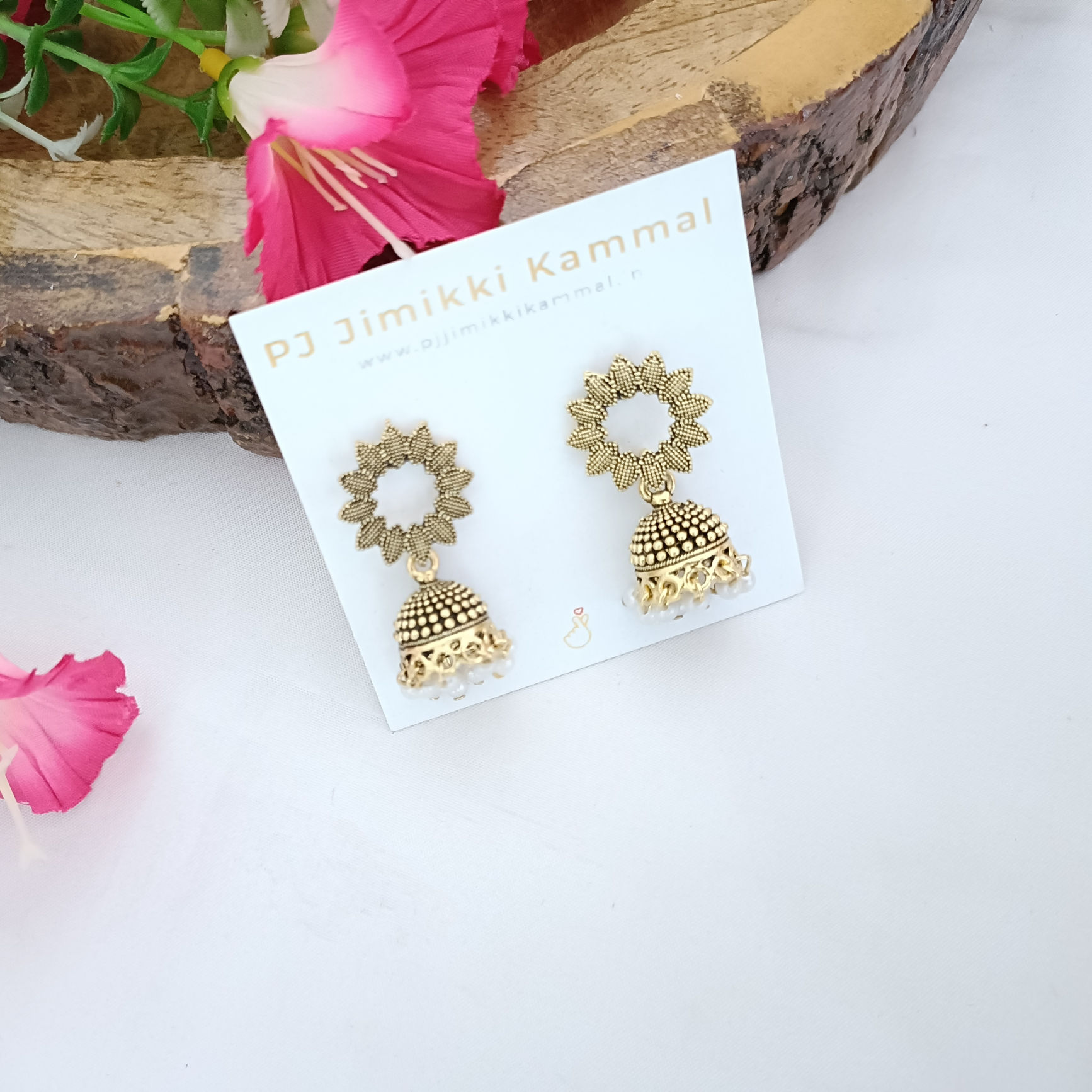 Trendy Oxidised Jhumka With White Beads