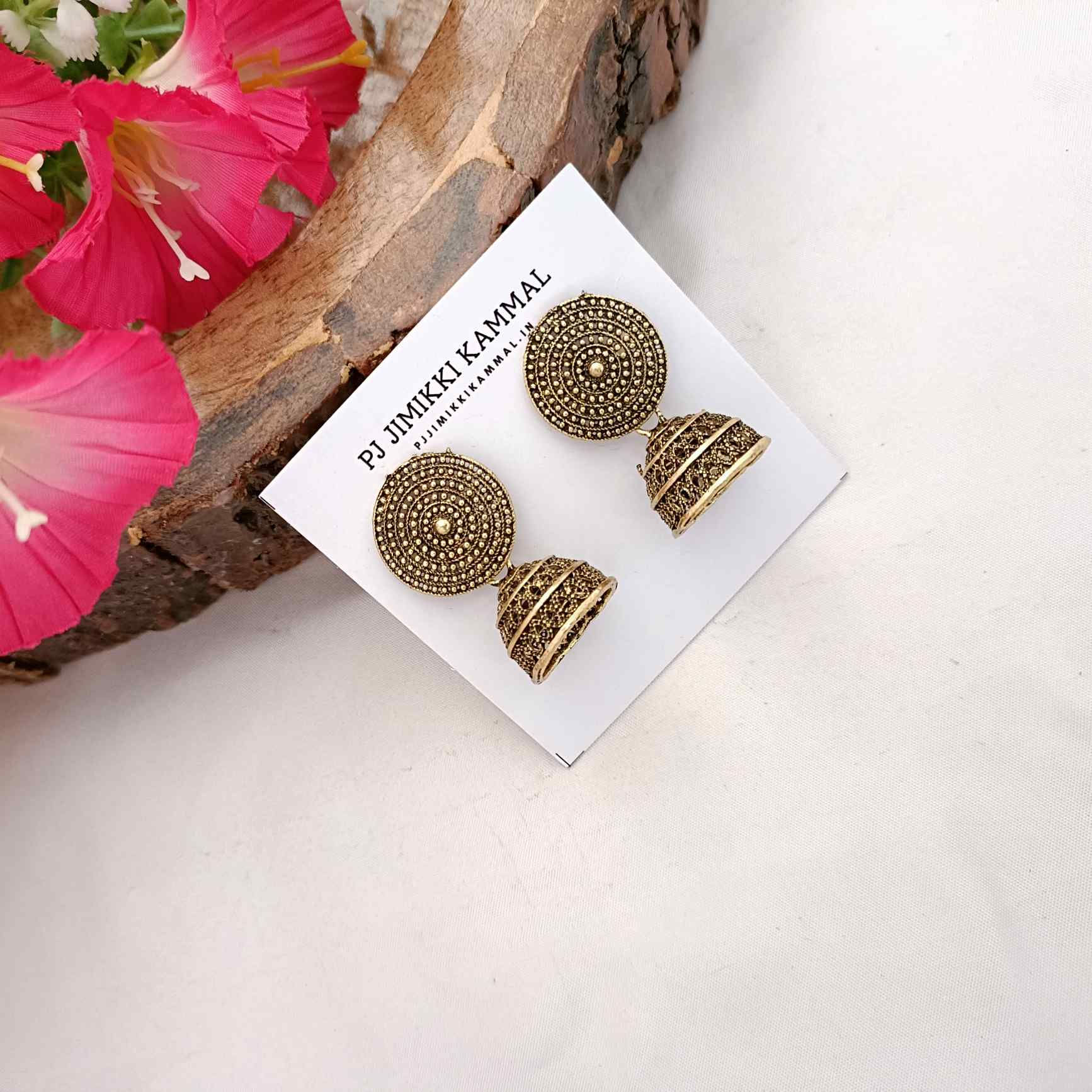 Oxidised Gold Jhumka Earring