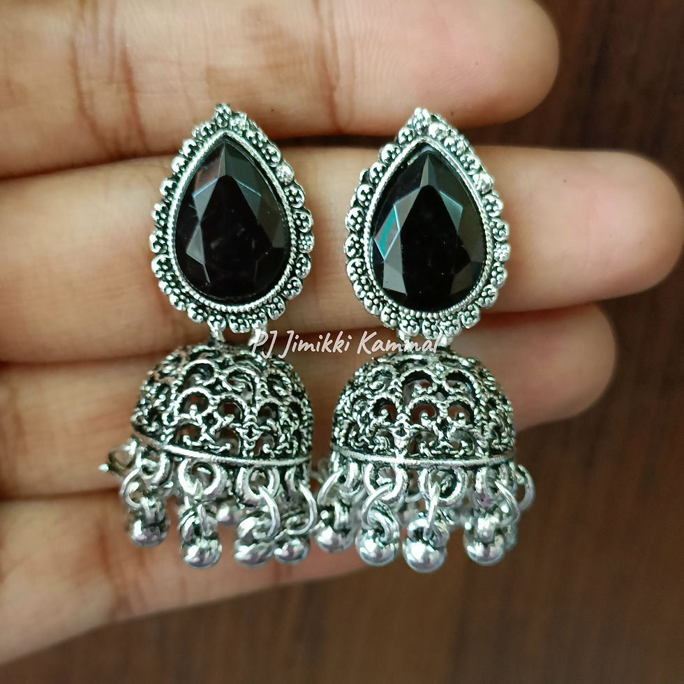 Thumbnail: Silver Oxidised Stone Earrings for Women