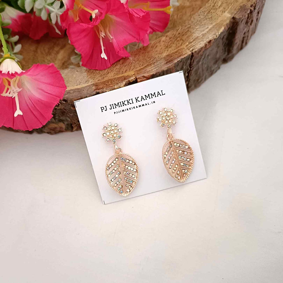 Thumbnail: Elegant Leaf Design Rose Gold Earrings
