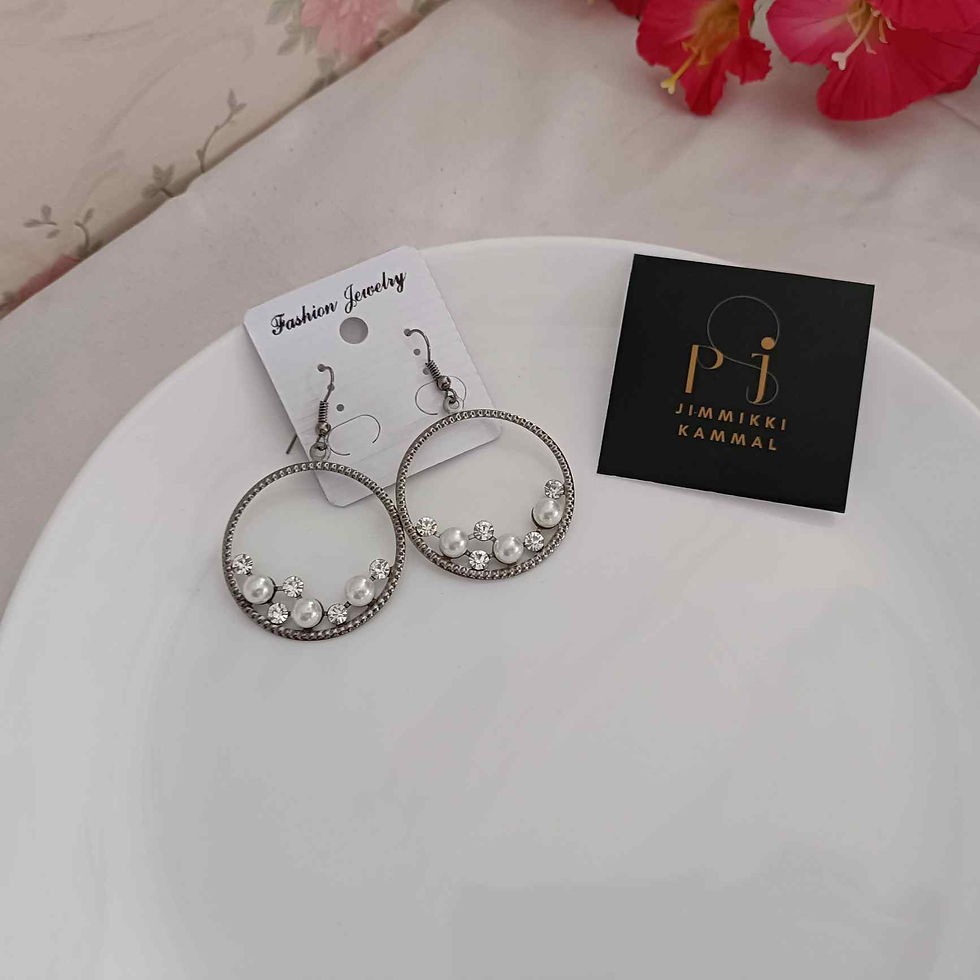 Thumbnail: Silver and Black Metal Beads Rhinestone Studded Drop Earrings