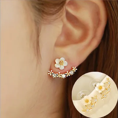 Thumbnail: Korean Daisy Flower Back Hanging Hypoallergenic Women Luxury Earring