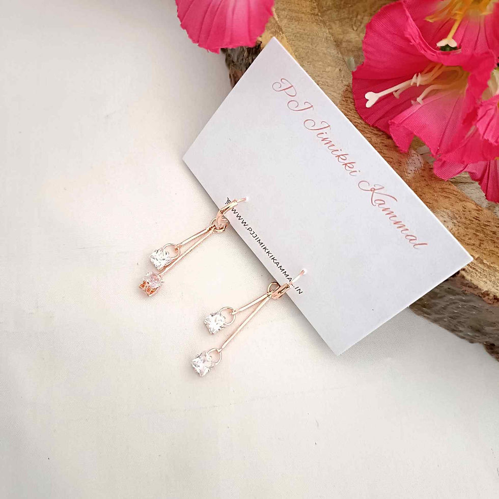 Thumbnail: Square White Crystal Diamante Stud Rose Gold Toned Hoop Drop Western Earrings