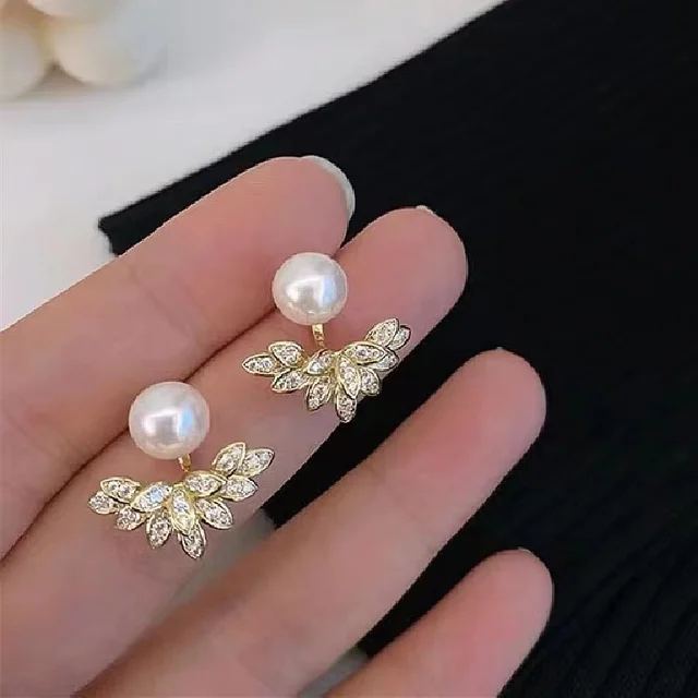 Thumbnail: Korean Zircon Diamond and Pearl High-end Back Hanging Earring