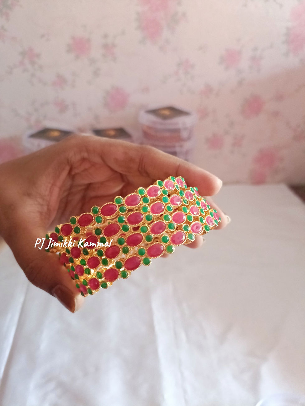 Thumbnail: Multicolor Gold Plated Classic Ruby Bangles For Women