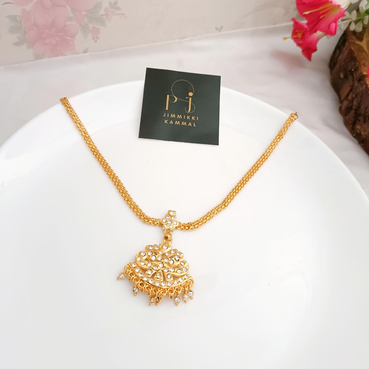 Premium Gold Attigai Necklace with White Stones