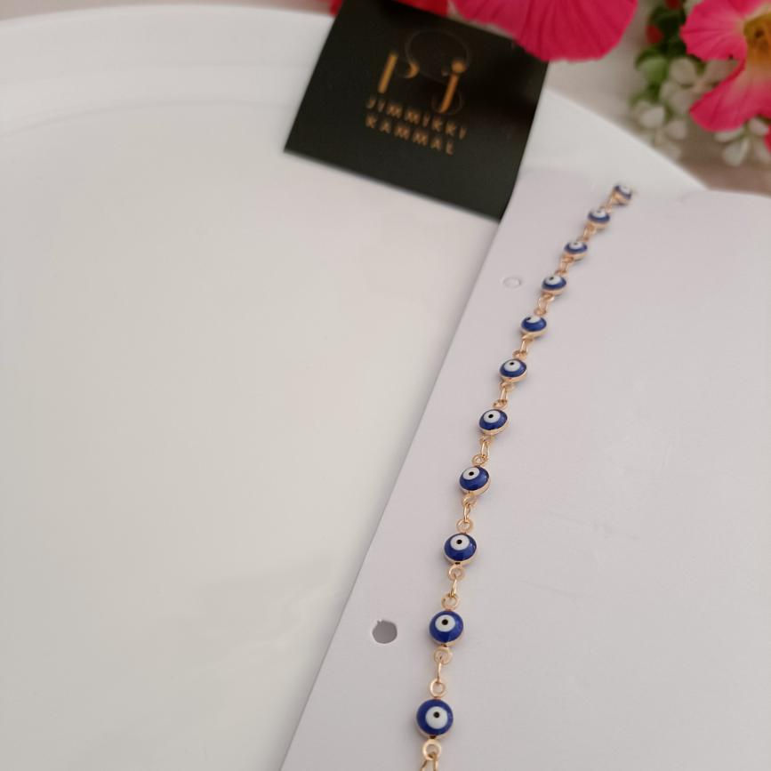 Thumbnail: Blue Evil Eye Premium Lightweight Gold Bracelet
