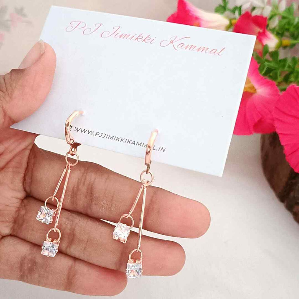 Thumbnail: Square White Crystal Diamante Stud Rose Gold Toned Hoop Drop Western Earrings