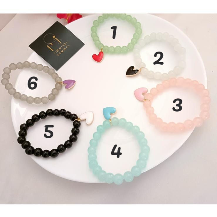 Thumbnail: Heart Charm Glass Stone Stretchable Bracelet