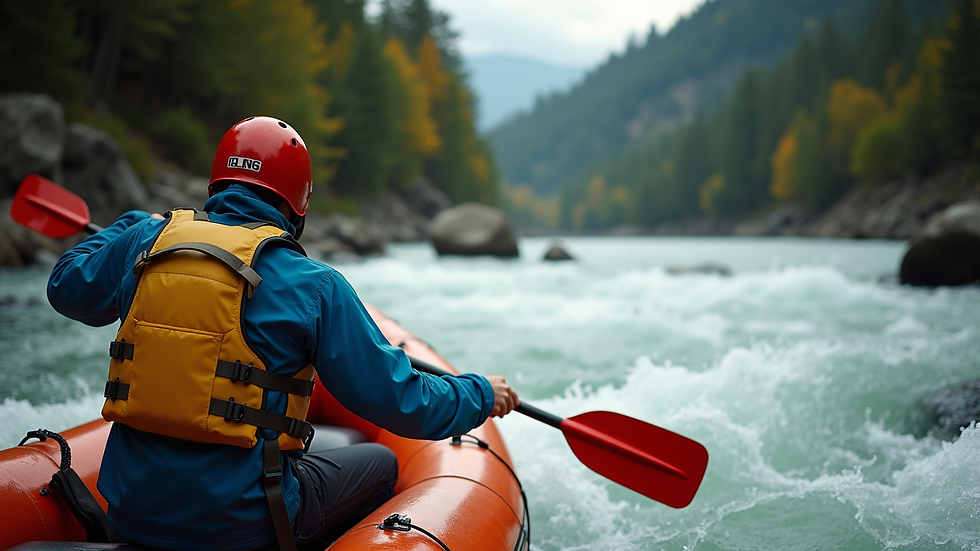 Close-up view of a guide steering a raft through rapids
